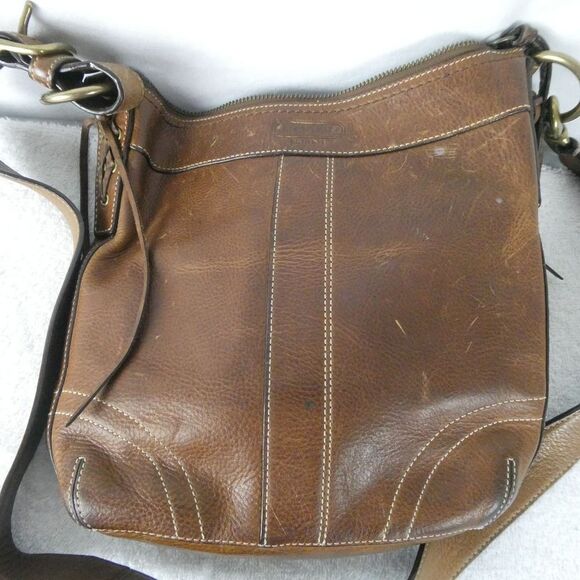 Coach 10398 Pebbled Leather Distressed Shoulder Bag Purse Crossbody Lace Up Side - Picture 4 of 11